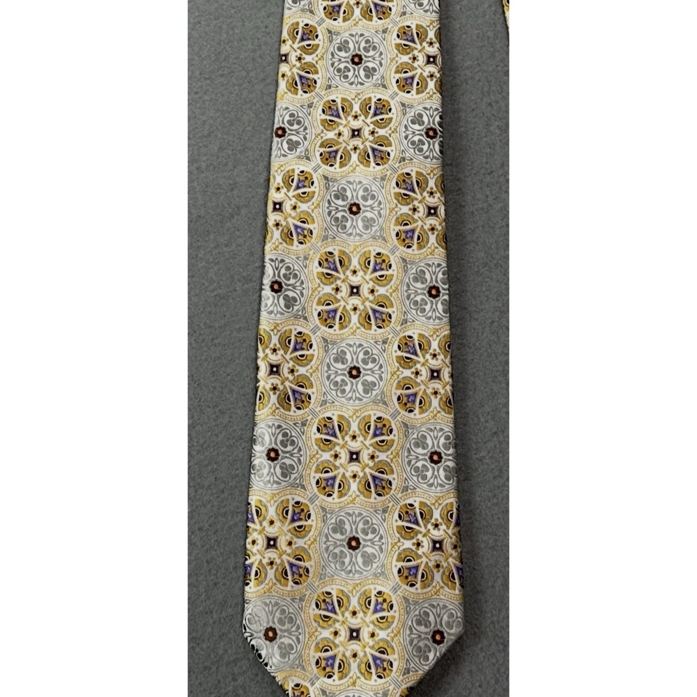 Verse 9 Nine Geometric Silk Italy Mens Neck Tie Gold‎ Purple Gray Silver